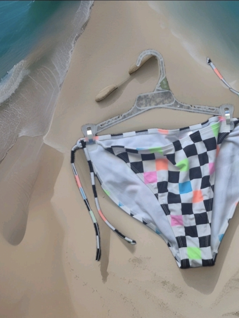 No Boundaries Black and White Checker Swim Bottoms with Neon Accents XL Youth